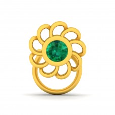 Alluring Emerald Round Gold Nose Pin 