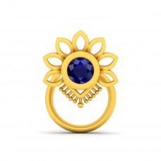 Blue Sapphire Designer Gold Nose Pin