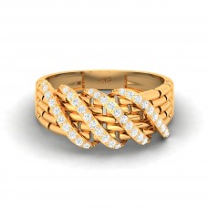 Chain Linked Solid Gold Diamond Ring