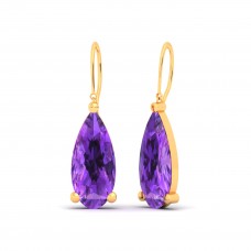 Natural Amethyst 18x8mm Pear Solid Gold Dangle Earring