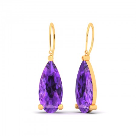 Natural Amethyst 18x8mm Pear Solid Gold Dangle Earring
