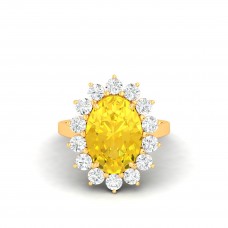 Natural Citrine Oval Diamond Gold Ring 