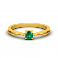 Natural Emerald Round Prong Set Designer Band Gold Ring 