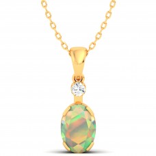 Natural Ethiopian Opal 7x5mm Solid Gold Diamond Pendant