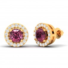 Natural Garnet 4mm Round Solid Gold Diamond Stud Earring