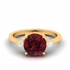 Natural Garnet Round Diamond Gold Ring 
