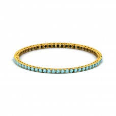 Natural Larimar Gemstone Round Beads Gold Bracelet