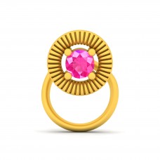 Natural Pink Sapphire Round With Line Designer Border Gold Nose Pin 