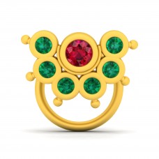 Natural Ruby & Emerald Half Circle Gold Nose Pin 
