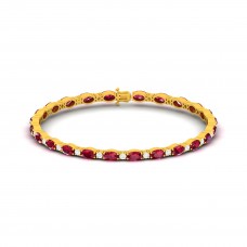 Natural Ruby Oval With Round Diamond Gold Bracelet