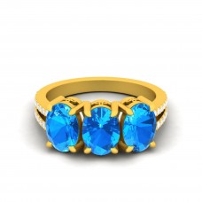 Natural Swiss Blue Topaz Oval Diamond Gold Ring