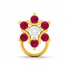 Ruby With Diamond Gold Nose Pin