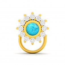 Turquoise With Diamond Gold Nose Pin